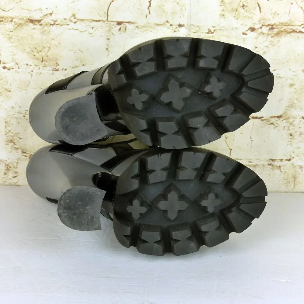 Miu Miu Fall 13 Runway Platform Heels Women 40 Gray Black Patent Mary Jane Shoes